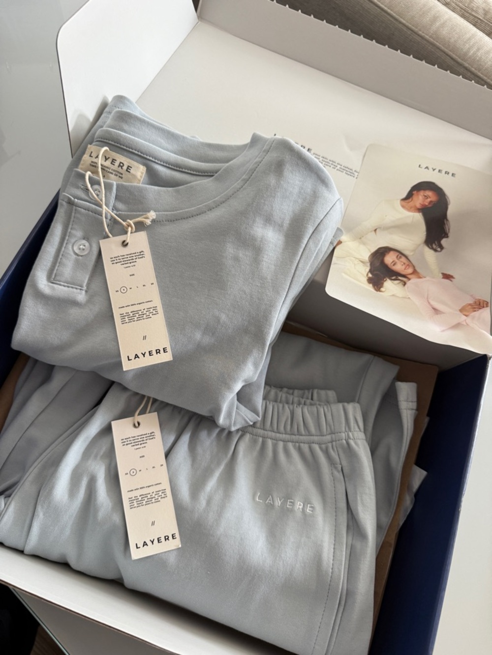 Layere 100% organic cotton PJ Set Top and Pants in Powder Blue